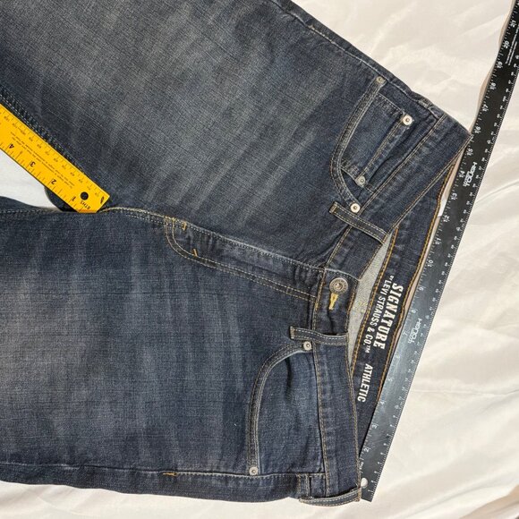 Signature Levi Strauss & Co Mens Straight Fit Jeans Size 32x29 Hemmed Blue Denim - Picture 4 of 9